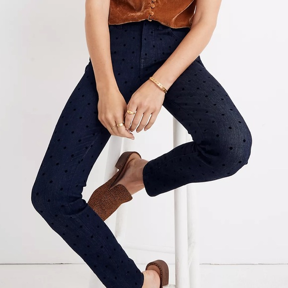 Madewell 9" Mid-Rise Skinny Jeans: Flocked Dots Edition - Picture 1 of 13